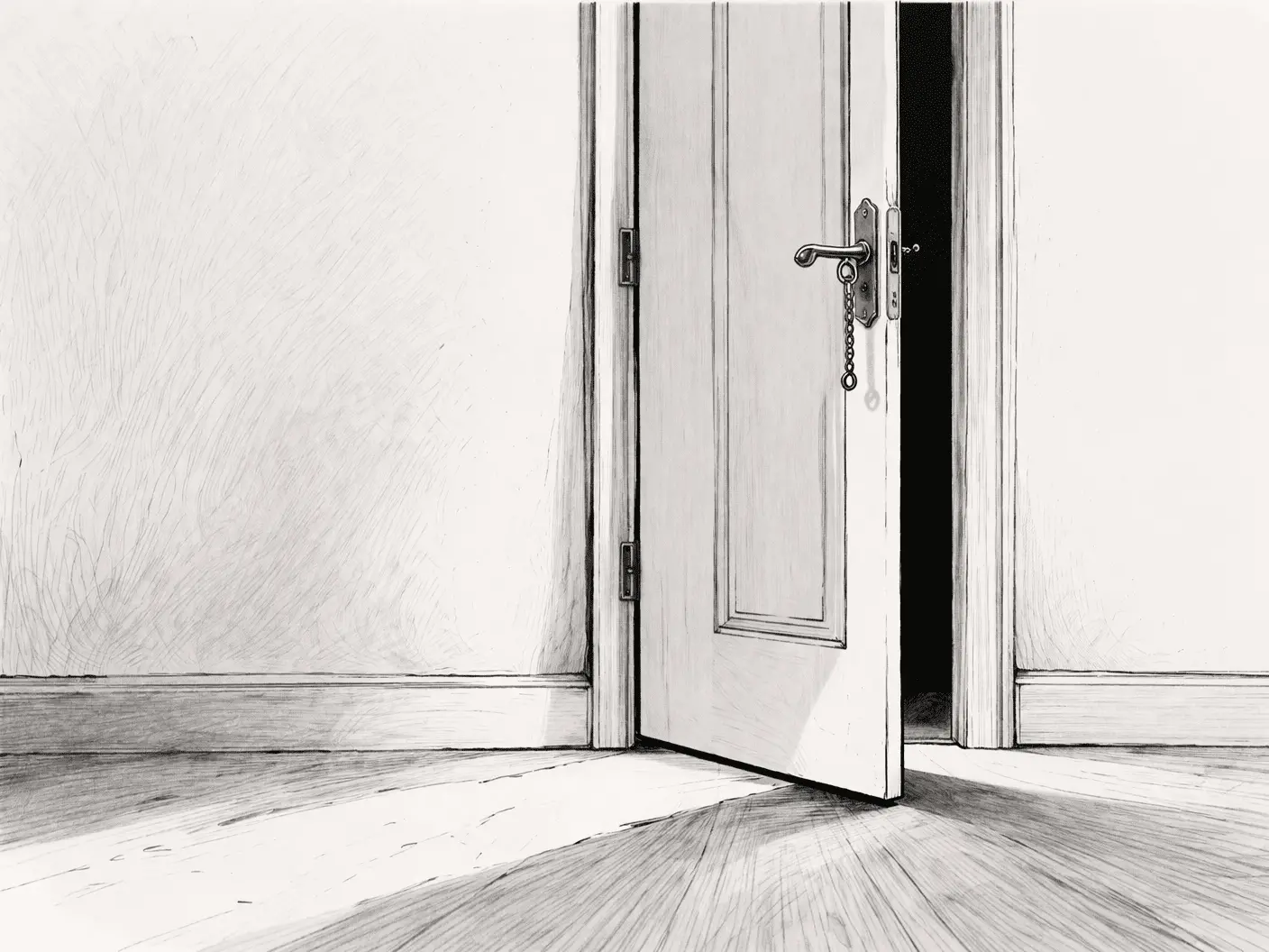 Deuil bloqué illustré par une porte entrouverte avec une clé dans la serrure